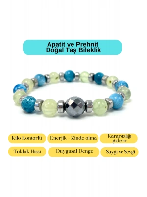 Sertifikalı Apatit - Prehnit Zayıflama Doğal Taş Bileklik Misinalı
