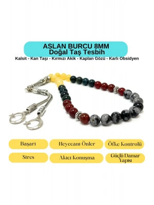 Sertifikalı Aslan Burcu 8mm 33lük Doğal Taş Tesbih
