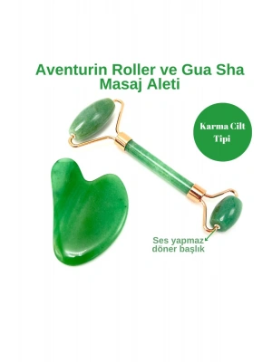 Sertifikalı Aventurin 1. Sınıf Kalite Roller ve Gua Sha Doğal Taş Masaj Aleti Takım