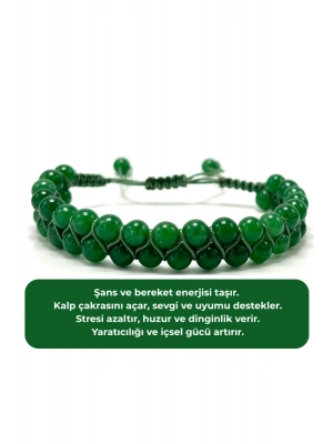 SERTİFİKALI Aventurin Çift Sıra Doğal Taş Makrome Bileklik Ayarlanabilir Ölçü