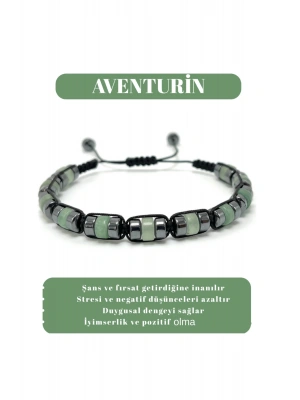 Sertifikalı Aventurin Disk Model Doğal Taş Makrome Bileklik Ayarlanabilir Ölçü