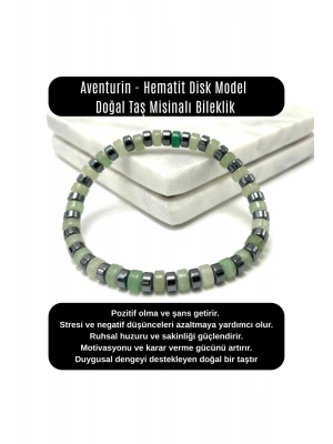 SERTİFİKALI Aventurin - Hematit Disk Model Doğal Taş Misinalı Bileklik