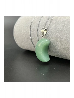 Sertifikalı Aventurin Hilal Model Doğal Taş Kolye (Kararmama Garantili)