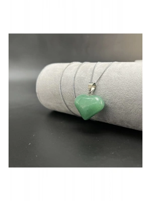 Sertifikalı Aventurin Kalp Model Doğal Taş Kolye (Kararmama Garantili)