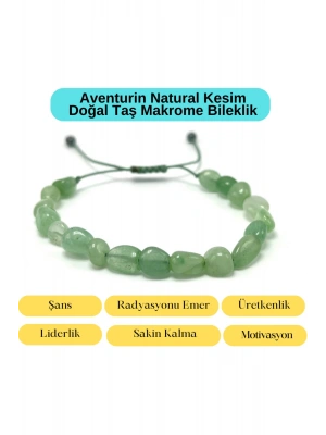 Sertifikalı Aventurin Natural Kesim Makrome Doğal Taş Bileklik Ayarlanabilir Ölçü