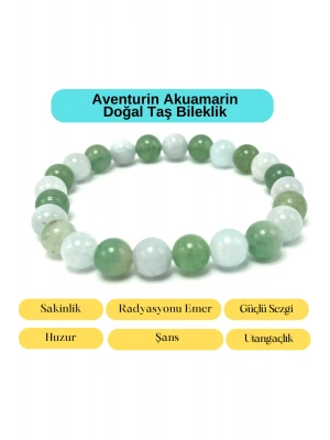 Sertifikalı Aventurin ve Akuamarin Doğal Taş Misinalı Bileklik 8mm