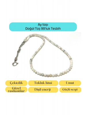 Sertifikalı Ay Taşı 6mm 99luk Doğal Taş Tesbih