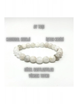 Sertifikalı Ay Taşı 8mm Elastik Misinalı Doğal Taş Bileklik