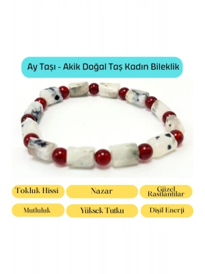 Sertifikalı Ay Taşı ve Akik Doğal Taş Bileklik