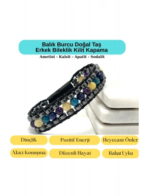 SERTİFİKALI Balık Burcu Disk Model Doğal Taş Erkek Bileklik Mıknatıslı Kilit