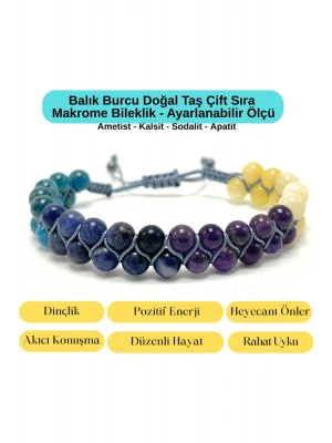 SERTİFİKALI Balık Burcu Doğal Taş Çift Sıra Makrome Bileklik