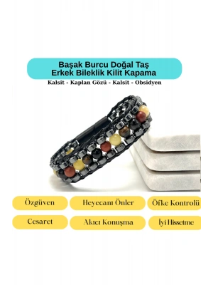 SERTİFİKALI Başak Burcu Disk Model Doğal Taş Erkek Bileklik Mıknatıslı Kilit