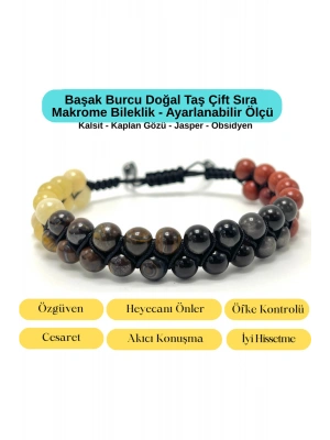 SERTİFİKALI Başak Burcu Doğal Taş Çift Sıra Makrome Bileklik