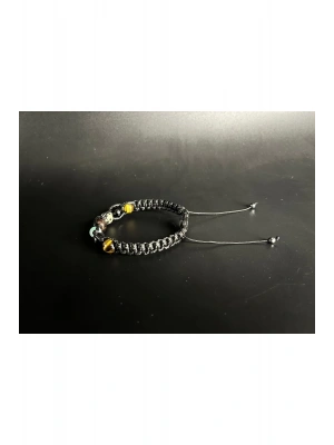 Sertifikalı Başak Burcu Doğal Taş Deri Bileklik D. Kuvars Jasper Lal Amazonit Obsidyen Kaplan Gözü