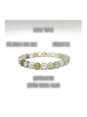 Sertifikalı Beyaz Topaz 8mm Elastik Misinalı Doğal Taş Bileklik