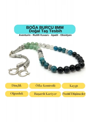 Sertifikalı Boğa Burcu 8mm 33lük Doğal Taş Tesbih