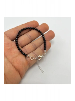 SERTİFİKALI Bordo Granat Lal 4mm 925 Ayar Gümüş Doğal Taş Bileklik Uzatma Zincirli