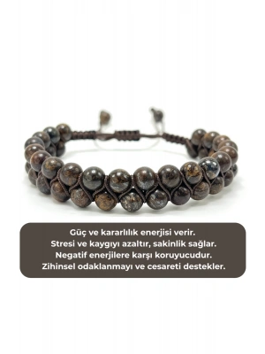 SERTİFİKALI Bronzit 6mm Çift Sıra Doğal Taş Makrome Bileklik Ayarlanabilir Ölçü