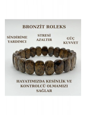 Sertifikalı Bronzit Doğal Taş Roleks Bileklik