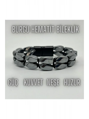 Sertifikalı Burgu Hematit Doğal Taş Bileklik Mıknatıslı Kapama