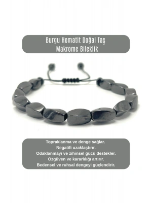 SERTİFİKALI Burgu Hematit Doğal Taş Makrome Bileklik
