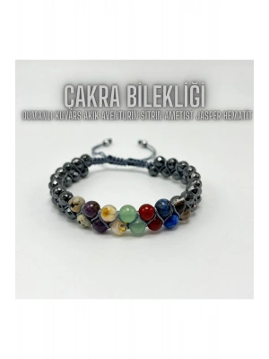 SERTİFİKALI Çakra Doğal Taş Bileklik -Jasper-Dumanlı Kuvars-Akik-Aventurin-Sitrin-Ametist-Hematit