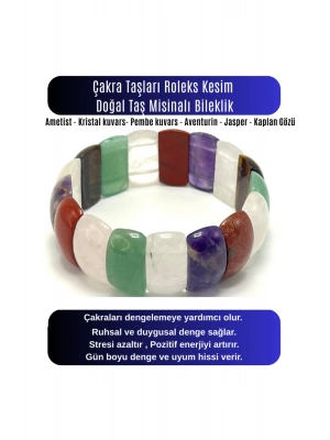 SERTİFİKALI Çakra Roleks Kesim Doğal Taş Misinalı Bileklik