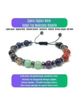 SERTİFİKALI Çakra Taşları 8mm Doğal Taş Makrome Bileklik