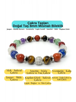 Sertifikalı Çakra Taşları Doğal Taş Misinalı Bileklik 8mm