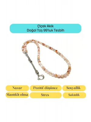 Sertifikalı Çiçek Akik 6mm 99luk Doğal Taş Tesbih