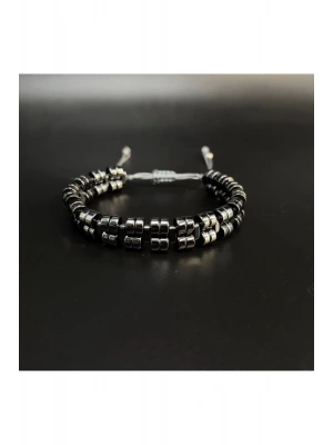 SERTİFİKALI Çift Sıra Hematit Ayarlanabilir Ölçü Unisex Siyah Doğal Taş Bileklik