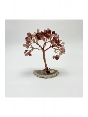 Sertifikalı Çilek Kuvars - Akik Doğal Taş Ağaç