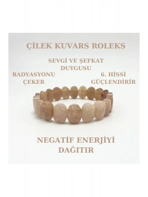 Sertifikalı Çilek Kuvars Doğal Taş Roleks Bileklik