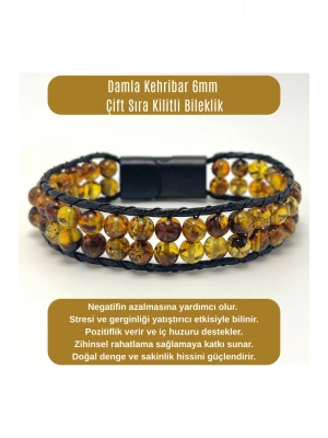 SERTİFİKALI Damla Kehribar 6mm Çift Sıra Kilitli Bileklik