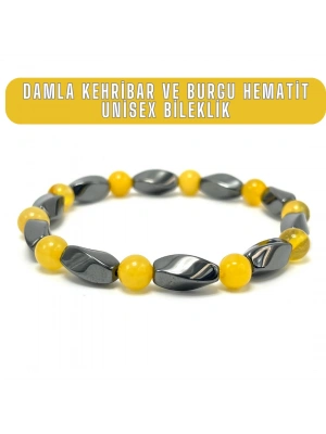 Sertifikalı Damla Kehribar Burgu Hematit 6 mm Bileklik