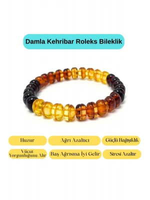 Sertifikalı Damla Kehribar Roleks Bileklik