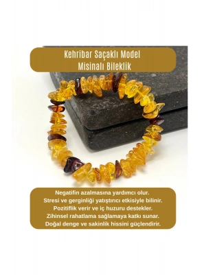 SERTİFİKALI Damla Kehribar Saçaklı Model Misinalı Bileklik