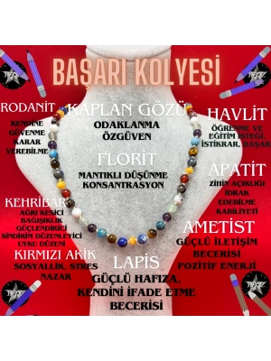 SERTİFİKALI Doğal Taş Başarı Kolyesi Ayarlanabilir Ölçü