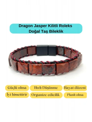 Sertifikalı Dragon Jasper Kilit Kapama Roleks Doğal Taş Deri Bileklik