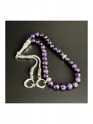 Sertifikalı Fasetli Ametist 8mm 33lük Doğal Taş Tesbih