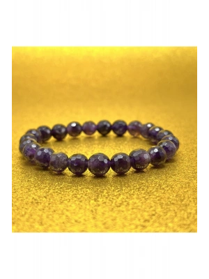 Sertifikalı Fasetli Ametist 8mm Elastik Misinalı Doğal Taş Bileklik