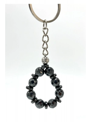 SERTİFİKALI Fasetli Hematit Doğal Taş Anahtarlık 8mm