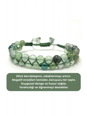 SERTİFİKALI Florit Çift Sıra Doğal Taş Makrome Bileklik Ayarlanabilir Ölçü