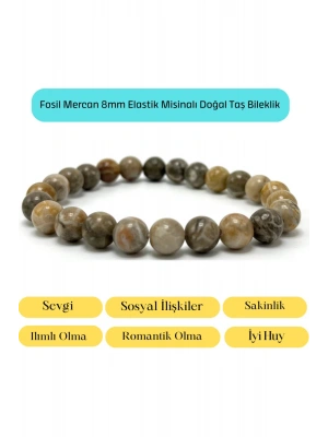 Sertifikalı Fosil Mercan 8mm Elastik Misinalı Doğal Taş Bileklik