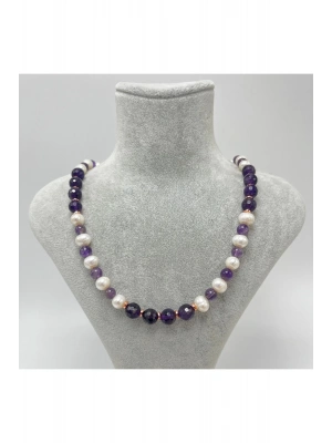 Sertifikalı Gerçek İnci Ametist 925 Ayar Gümüş Kolye Uzatma Zincirli