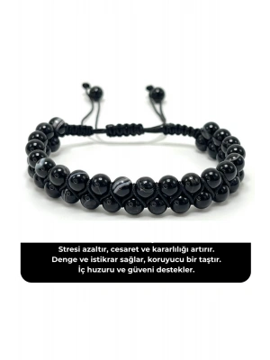 SERTİFİKALI Göz Akik Çift Sıra Doğal Taş Makrome Bileklik Ayarlanabilir Ölçü