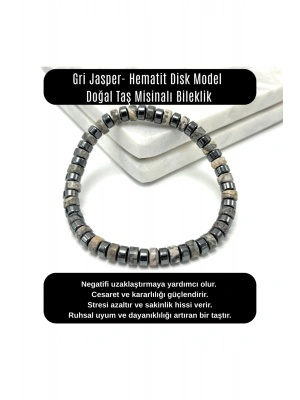 SERTİFİKALI Gri Jasper - Hematit Disk Model Doğal Taş Misinalı Bileklik