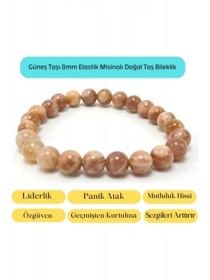 Sertifikalı Güneş Taşı 8mm Elastik Misinalı Doğal Taş Bileklik