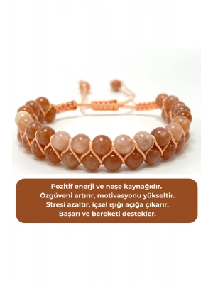 SERTİFİKALI Güneş Taşı Çift Sıra Doğal Taş Makrome Bileklik Ayarlanabilir Ölçü