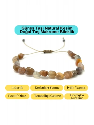 Sertifikalı Güneş Taşı Natural Kesim Makrome Doğal Taş Bileklik Ayarlanabilir Ölçü